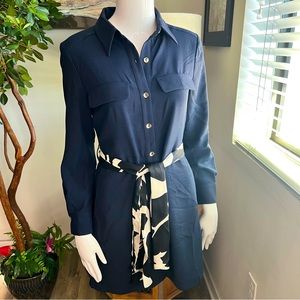 Zara Navy Blue Mini Dress with Black and White Belt